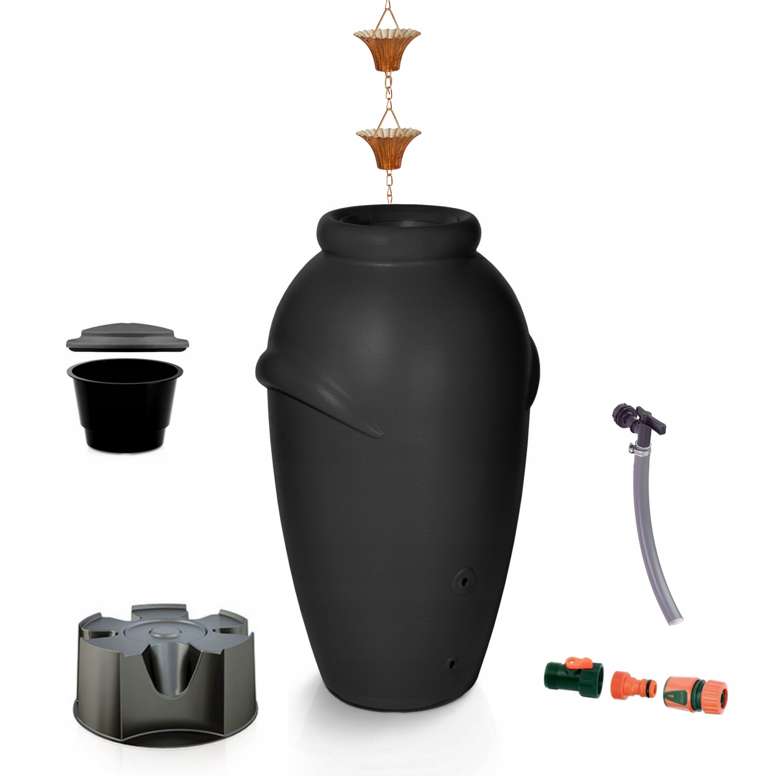 Zbiornik AQUACAN 210 l + łańcuch, podstawa | Antracyt, Pojemność: 210 l, Wymiary 56x60x113 cm, Kolor Antracyt, Waterform, Prosperplast