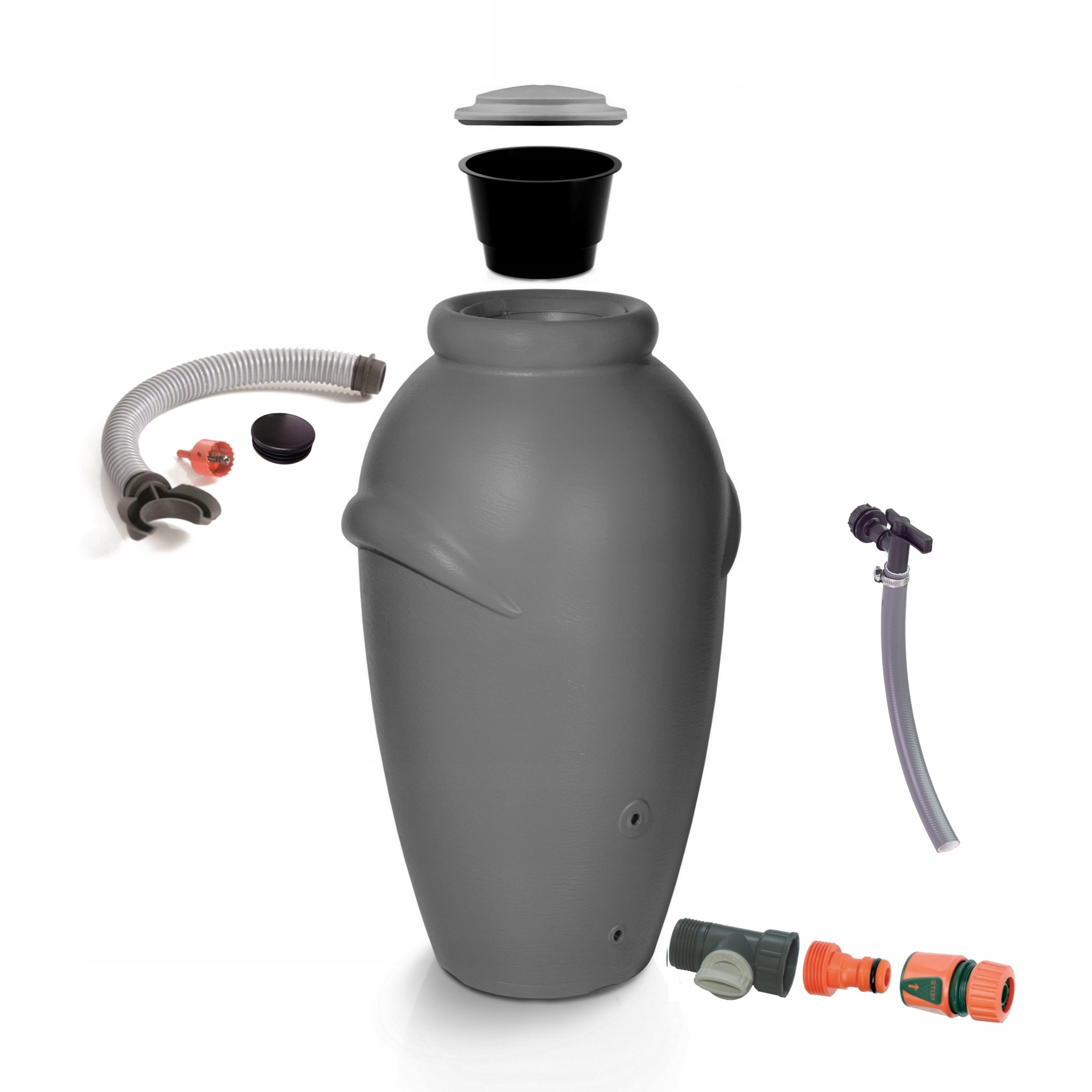 Zbiornik AQUACAN 360 l + przyłącza | Grafit, Pojemność: 360 l, Wymiary 72x80x120 cm, Kolor Grafit, Waterform, Prosperplast