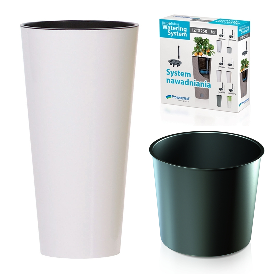 Doniczka z nawadnianiem Tubus shine DTUS200S | Biały, Wymiary 20x38.1 cm, Prosperplast