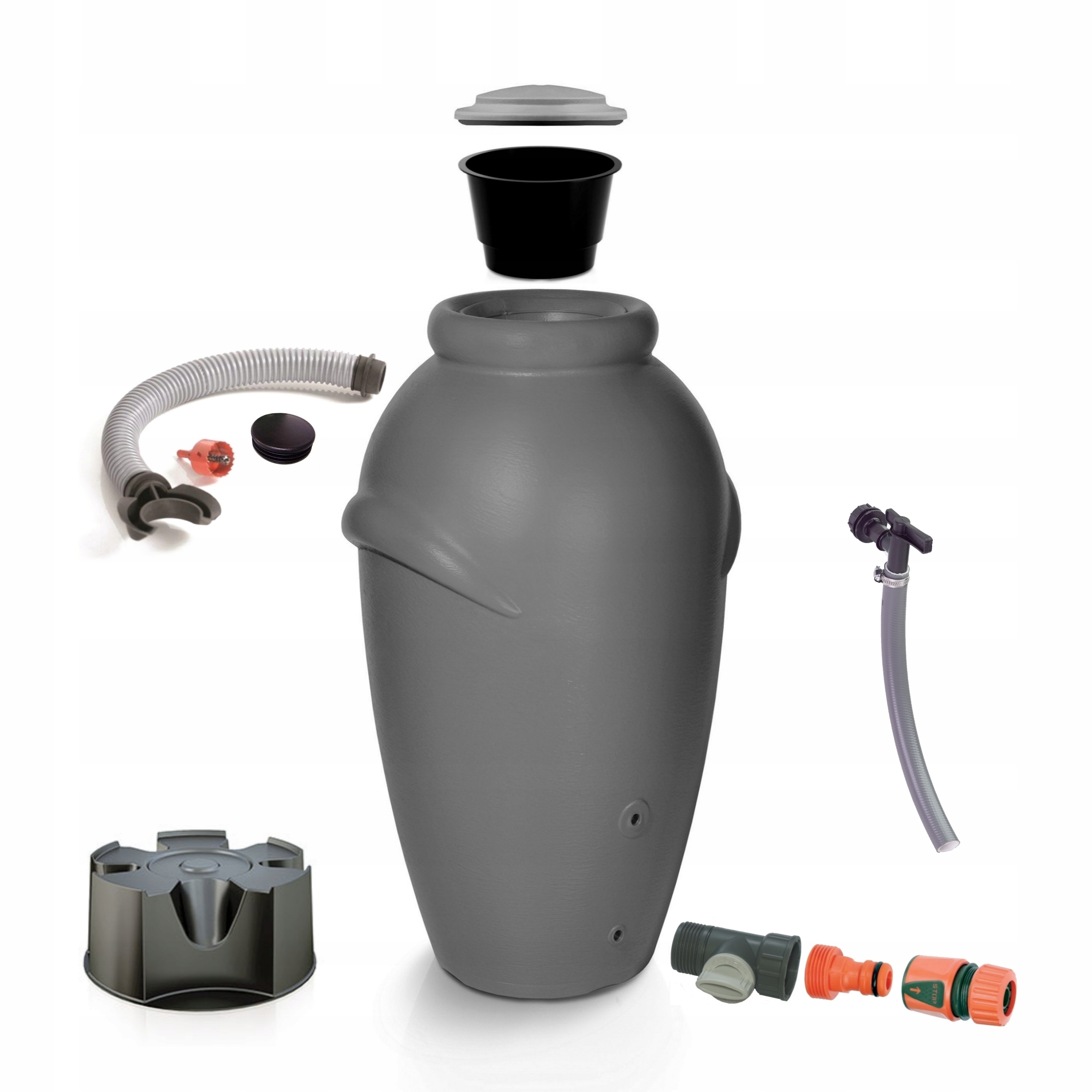 Zbiornik AQUACAN 360 l + przyłącza, podstawa | Grafit, Pojemność: 360 l, Wymiary 72x80x120 cm, Kolor Grafit, Waterform, Prosperplast