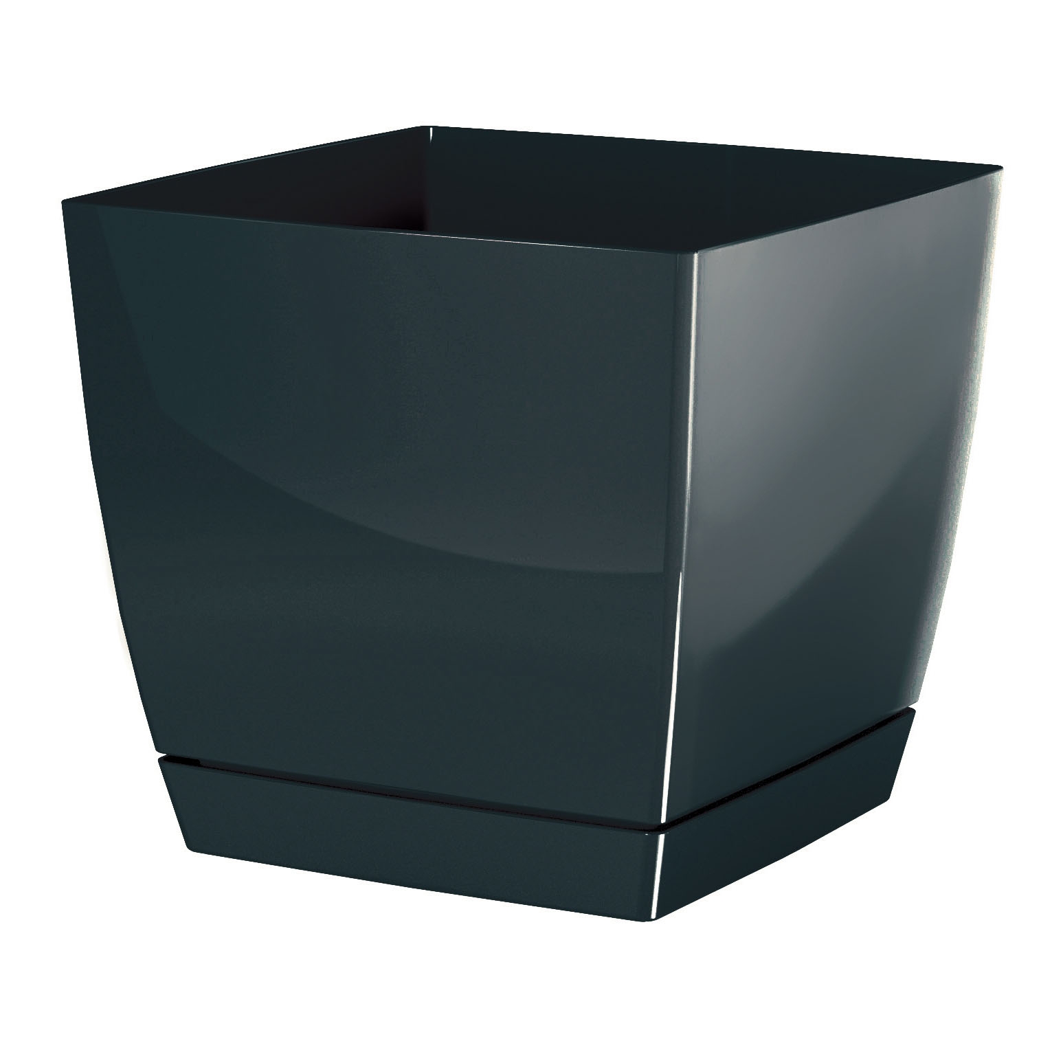 Doniczka COUBI DUKP100 z podstawką | Grafit, Kształt Kwadratowy, Wymiary 10x10x7.5 cm, Kolor Grafit, Prosperplast