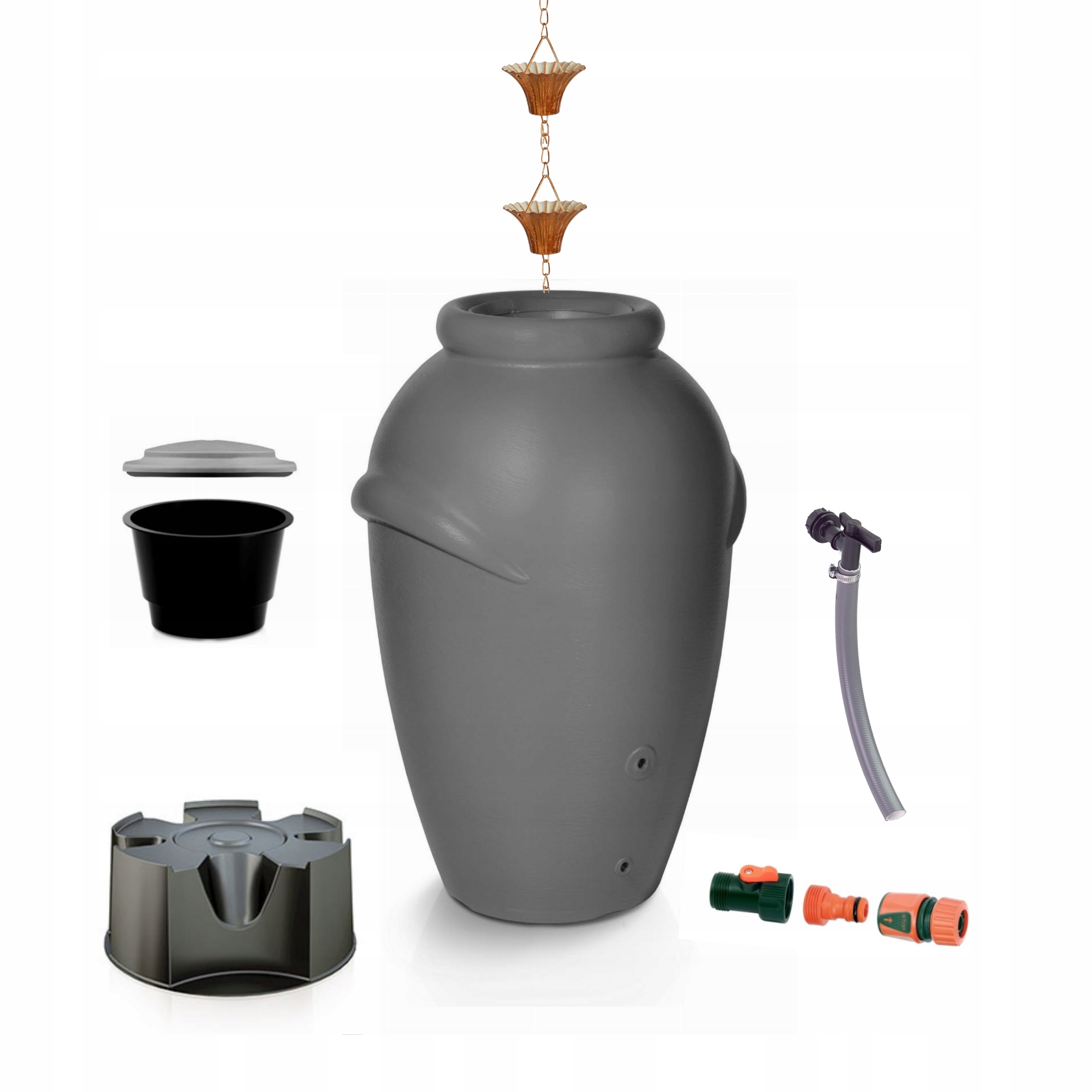 Zbiornik AQUACAN 360 l + łańcuch, podstawa | Grafit, Pojemność: 360 l, Wymiary 72x80x120 cm, Kolor Grafit, Waterform, Prosperplast