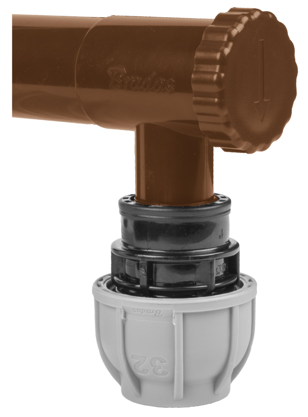 Zbieracz, łapacz wody deszczowej z zaworem, BRADAS 100mm, Brązowy — 6