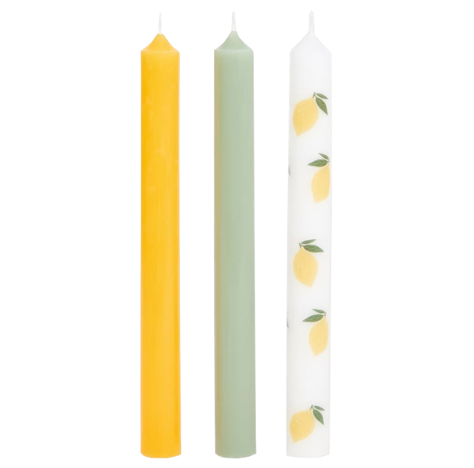 Zestaw 3 świeczek długich tradycyjnych 22 x 2 cm cytryna