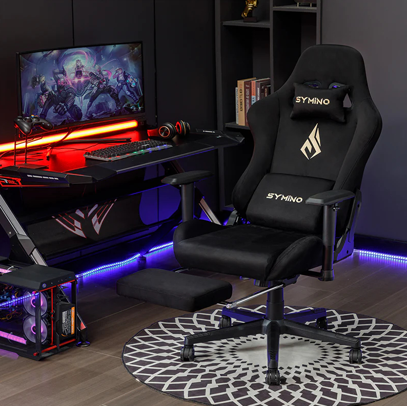 Krzesło gamingowe Symino czarne z podnóżkiem