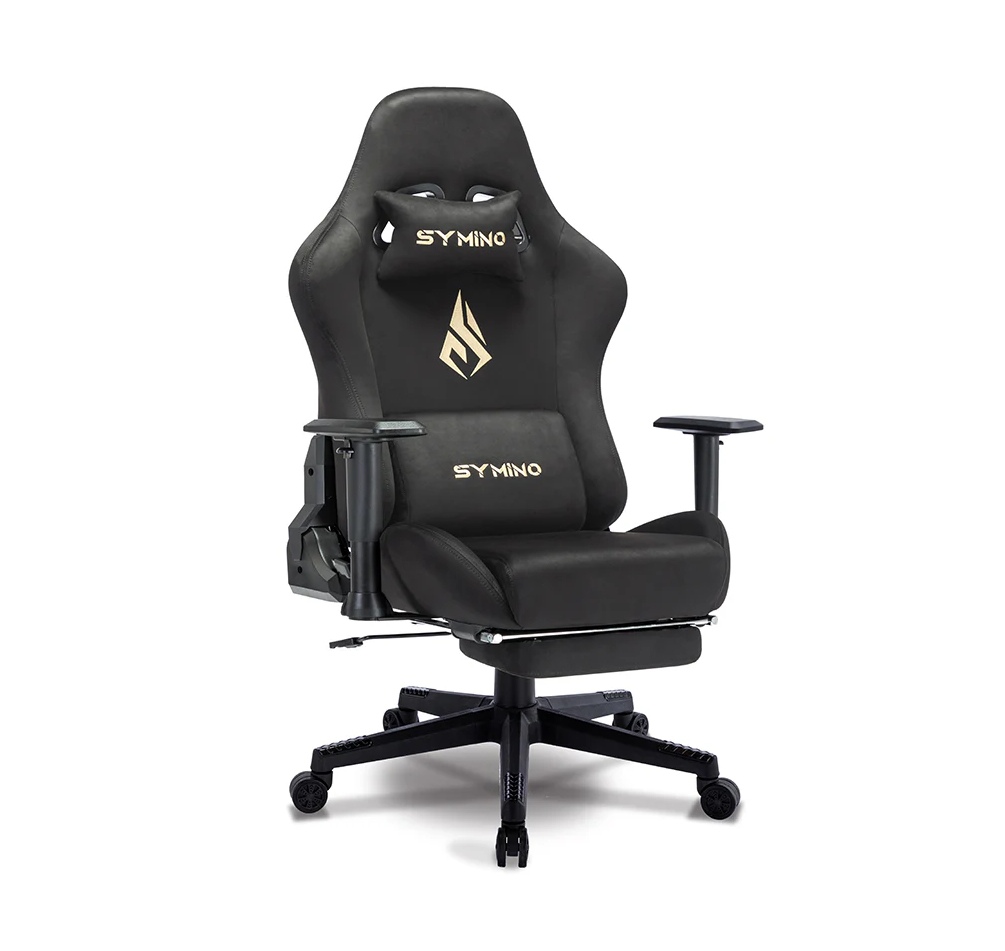 Krzesło gamingowe Symino czarne z podnóżkiem