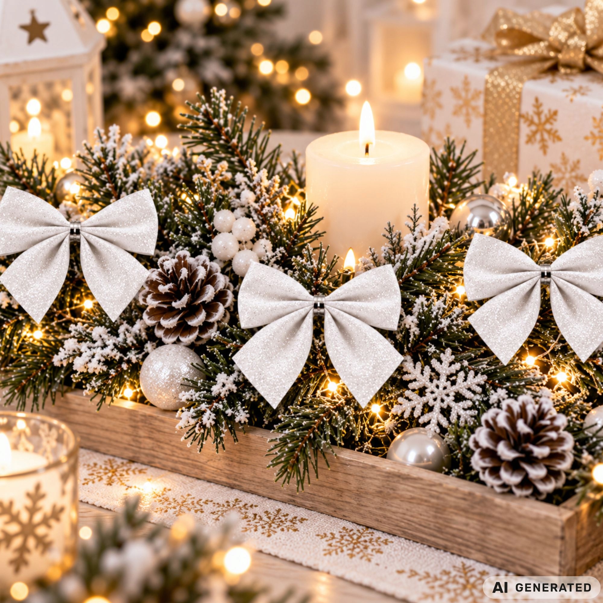 Weiße weihnachts-glitzer-schleifen für den weihnachtsbaum – dekoration, 6 stück | KATEGORIEN \ Haus und Garten \ Ausrüstung \ Dekorationen für Weihnachten und besondere Anlässe