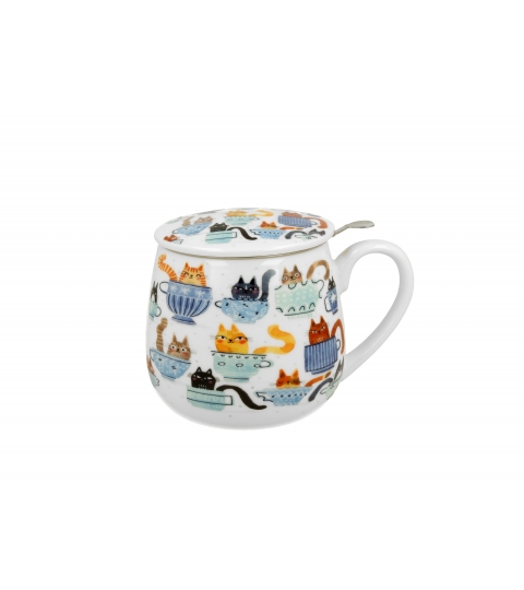 KUBEK Z ZAPARZACZEM I POKRYWKĄ DO ZIÓŁ DUO KOTY W FILIŻANKACH 430 ML