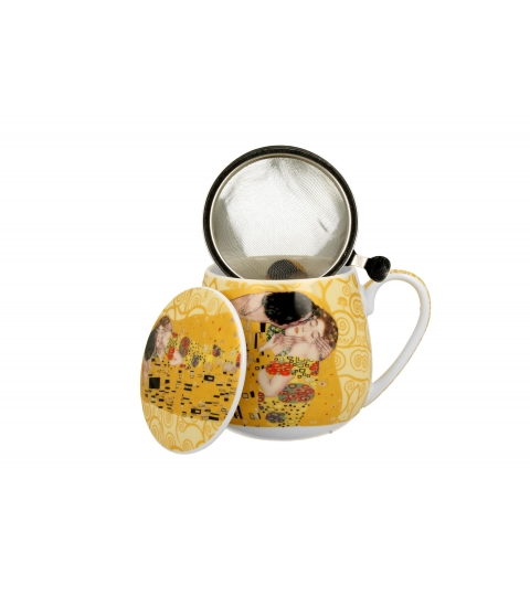 KUBEK Z ZAPARZACZEM POKRYWKĄ DUO GUSTAV POCAŁUNEK KISS ECRU 430 ML