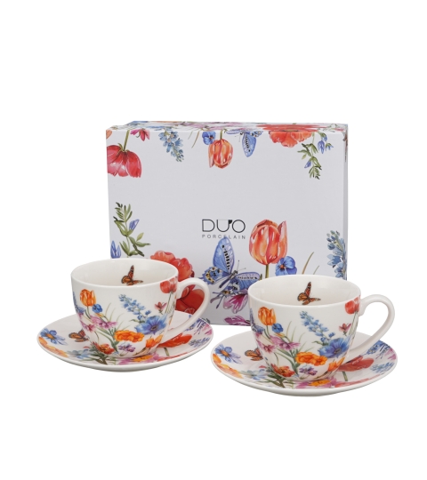 FILIŻANKI ZE SPODKIEM DUO KWIATY WIOSNA SPRING 250 ML X 2 SZT NA PREZENT