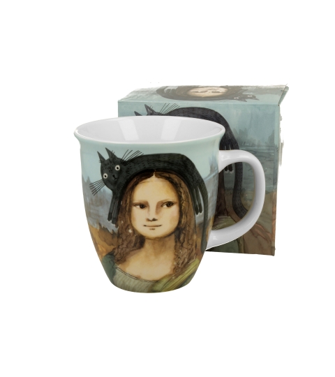KUBEK DUŻY XXL DUO MONA LISA Z KOTEM 650 ML NA PREZENT