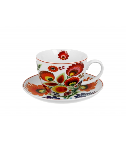 FILIŻANKA ZE SPODKIEM DUŻA DUO ETNO ŁOWICZ PREZENT 450 ML