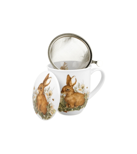 KUBEK Z ZAPARZACZEM POKRYWKĄ DO ZIÓŁ DUO ZAJĄC NA PREZENT 400 ML