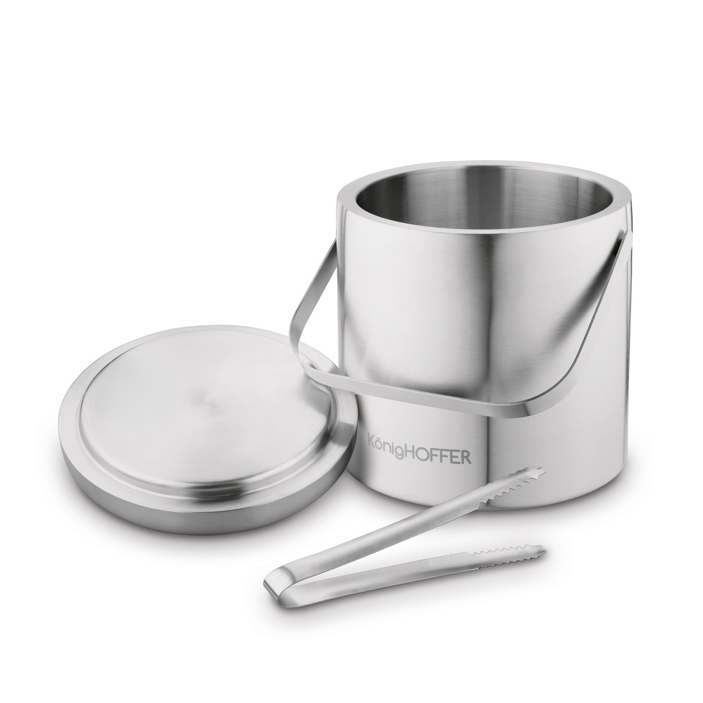 POJEMNIK Z POKRYWKĄ + SCZYPCE NA LÓD KONIGHOFFER LUGO 3 L SREBRNY SATYNA