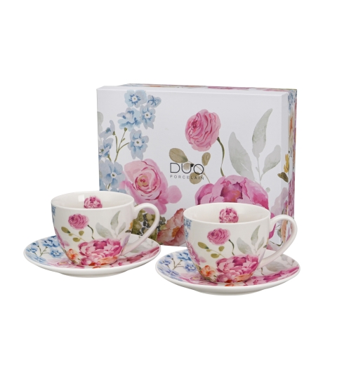 FILIŻANKI ZE SPODKIEM DUO KWIATY JUNE 250 ML X 2 SZT NA PREZENT