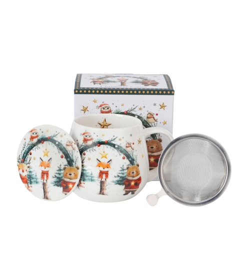 KUBEK Z ZAPARZACZEM POKRYWKĄ DUO ŚWIĘTA LAS CHRISTMAS CUTIES 2 430 ML