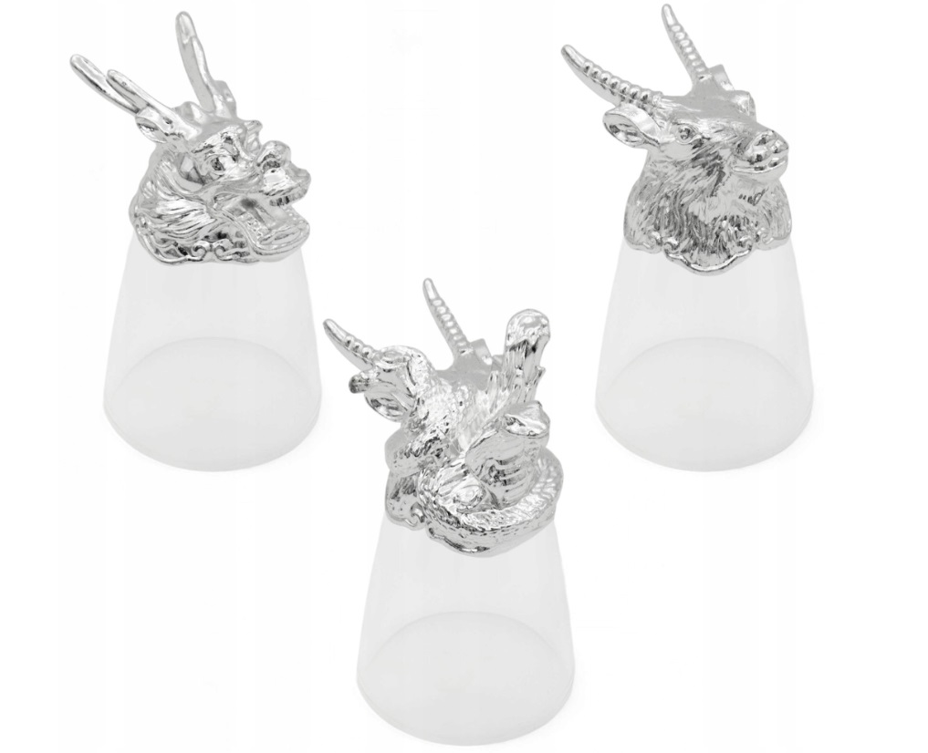ZESTAW KIELISZKÓW DO WÓDKI SREBRNE ZWIERZĘTA X 12 SZT