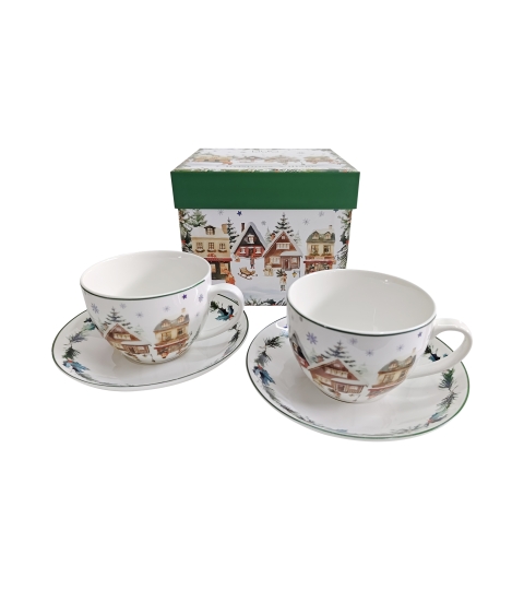 FILIŻANKI ZE SPODKAMI DUO ŚWIĘTA ŚWIĄTECZNA WIOSKA 250 ML X 2 SZT