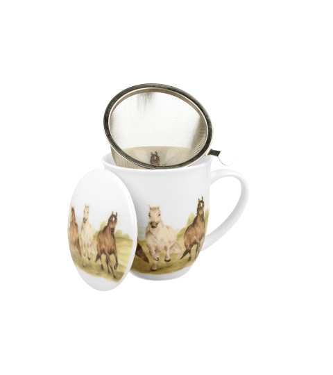 KUBEK Z ZAPARZACZEM POKRYWKĄ DO ZIÓŁ DUO KONIE W GALOPIE NA PREZENT 400 ML