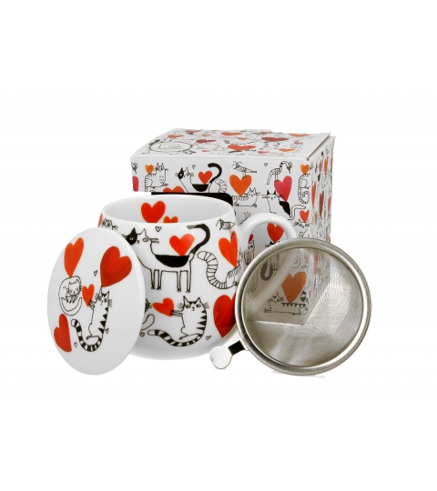 KUBEK Z ZAPARZACZEM I POKRYWKĄ KOTY DUO KOCI ŚWIAT SERCA 430 ML