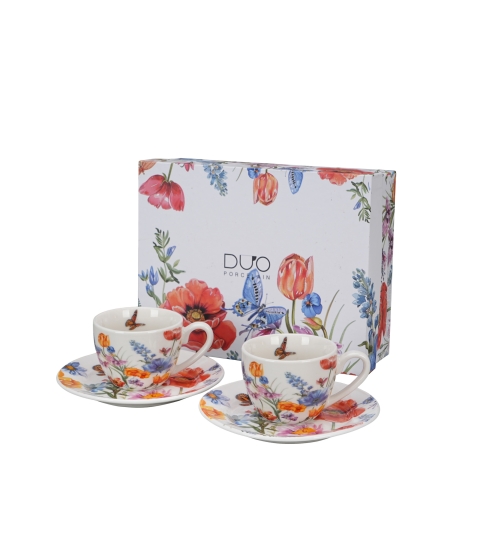 FILIŻANKI ZE SPODKIEM ESPRESSO DUO KWIATY WIOSNA SPRING 90 ML X 2 SZT