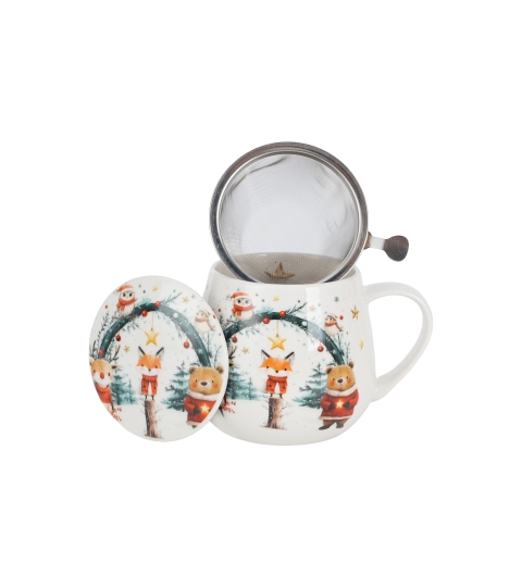KUBEK Z ZAPARZACZEM POKRYWKĄ DUO ŚWIĘTA LAS CHRISTMAS CUTIES 2 430 ML