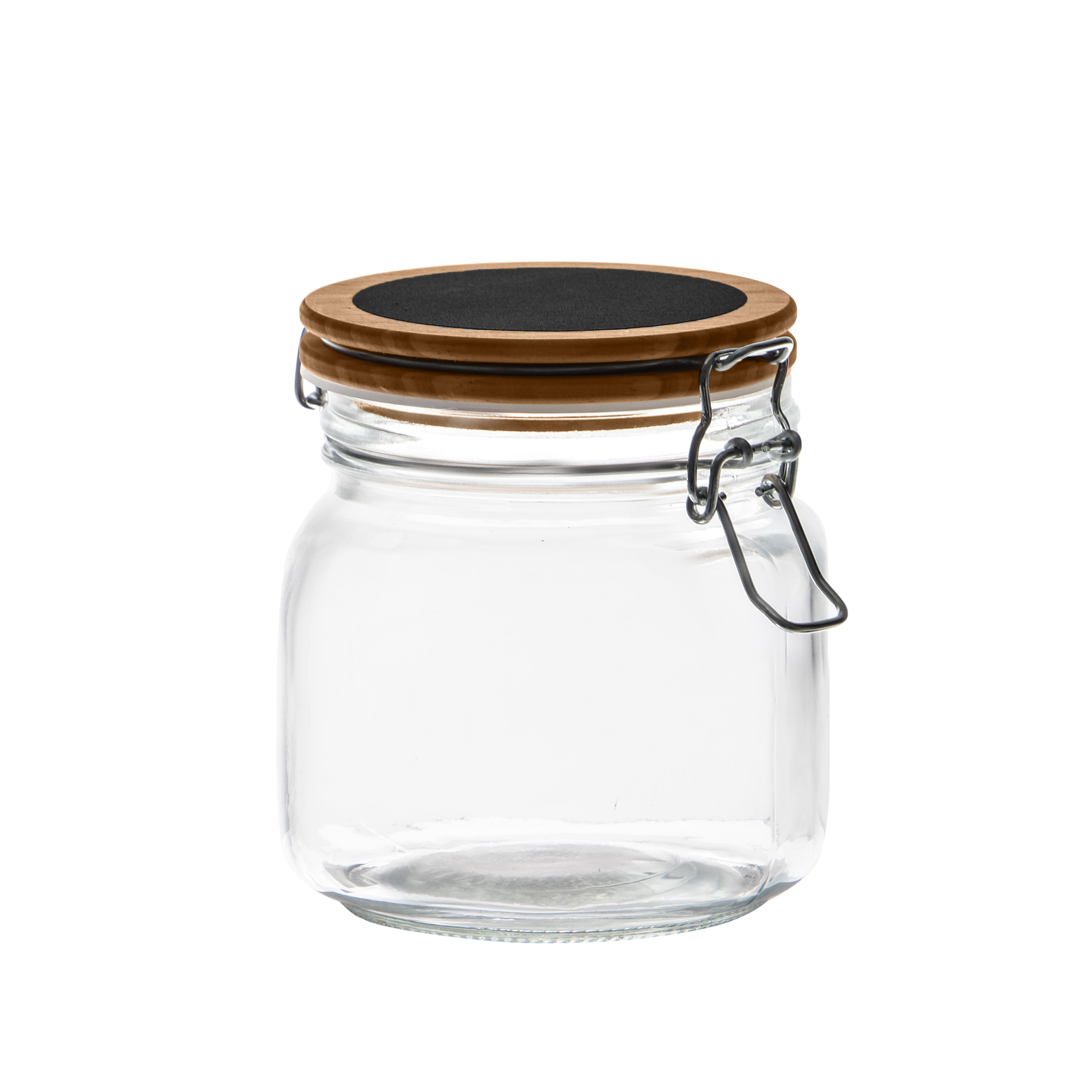 SŁOIK SZKLANY KWADRATOWY Z KLIPSEM KLAMRĄ DO PODPISANIA KREDĄ ARON 0,75 L