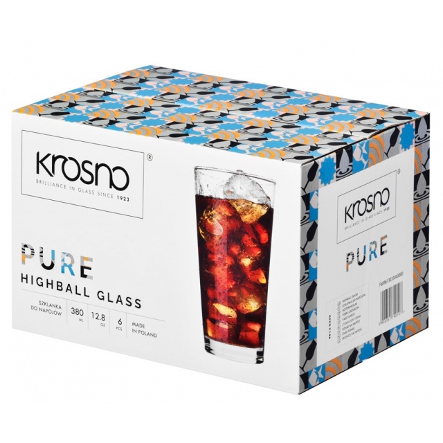 SZKLANKI NAPOJÓW SOKU LONG DRINK KROSNO PURE 380 ML X 6 SZT