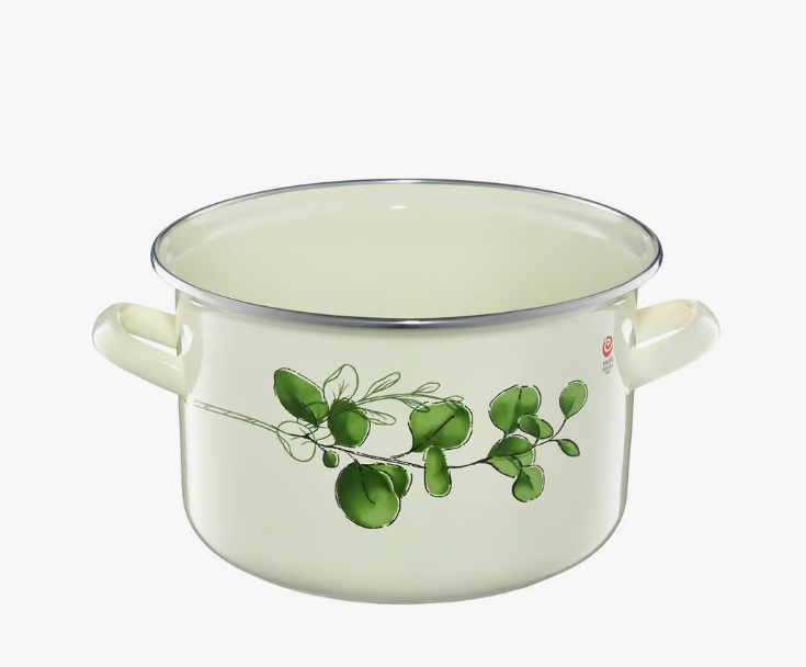 GARNEK EMALIOWANY Z POKRYWKĄ SZKLANĄ OLKUSZ EUKALIPTUS 3,8 L 20 CM