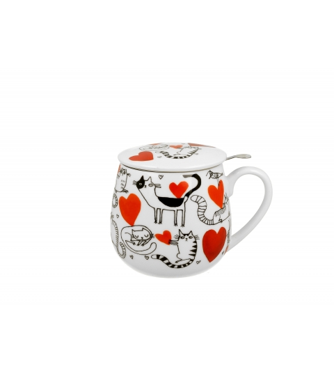 KUBEK Z ZAPARZACZEM I POKRYWKĄ KOTY DUO KOCI ŚWIAT SERCA 430 ML