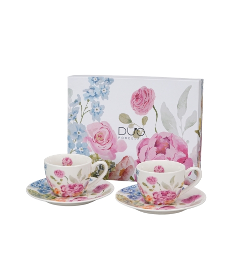 FILIŻANKI ZE SPODKIEM ESPRESSO DUO KWIATY PTASZEK JUNE 90 ML X 2 SZT