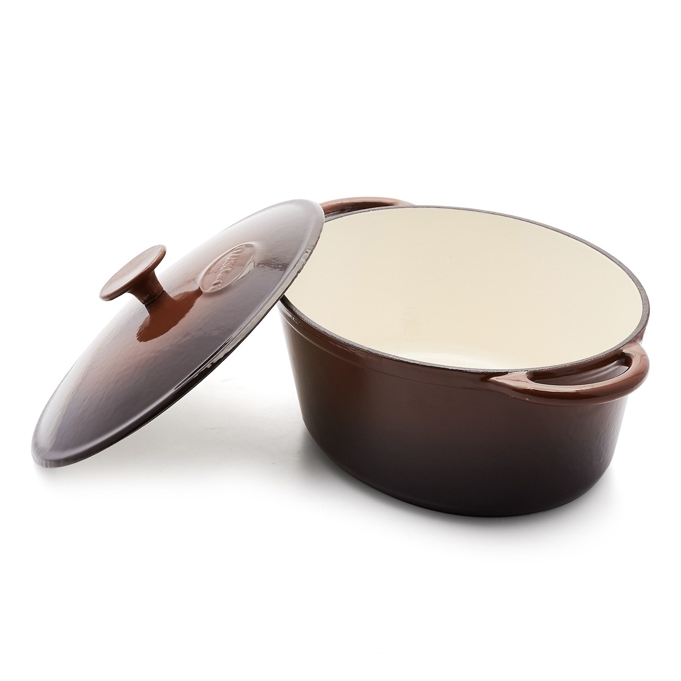 GĘSIARKA Z POKRYWKĄ OWALNA ŻELIWNA EMALIOWANA KONIGHOFFER BRĄZOWA 4 L