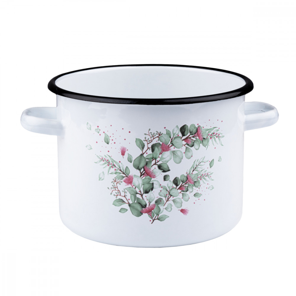 GARNEK EMALIOWANY BIAŁY EMALIA RYBNIK EUKALIPTUS 20 CM 4,5 L