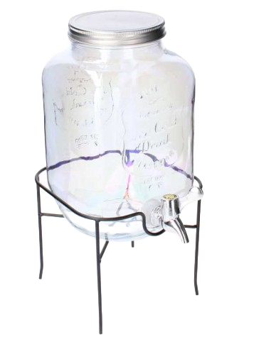 SŁOIK SZKLANY TĘCZOWY Z KRANIKIEM STOJAK  CZARNY WODĘ LEMONIADĘ APEROL 4 L