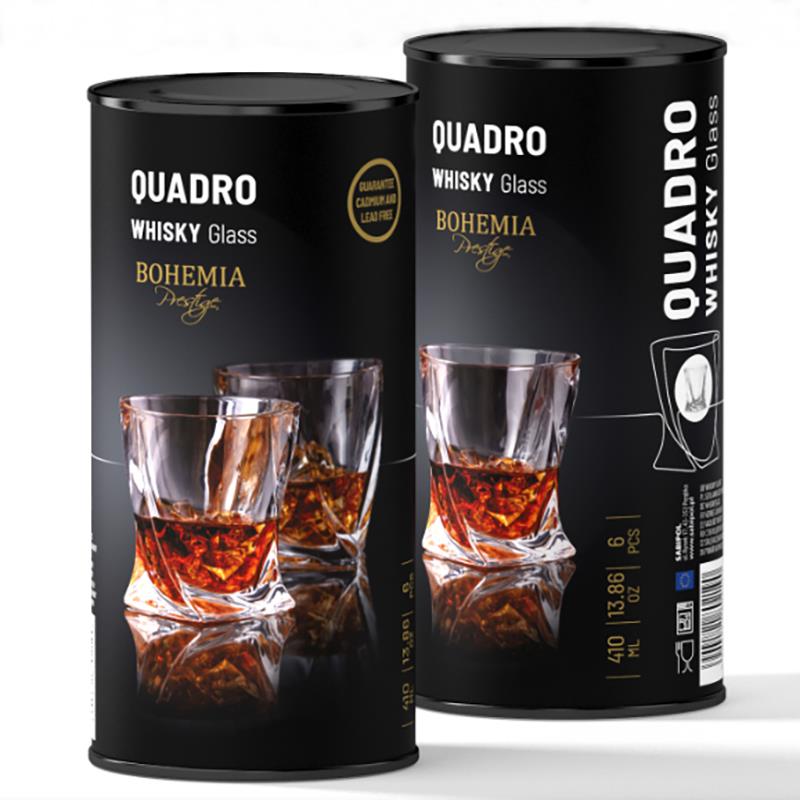 SZKLANKI KRYSZTAŁOWE DO WHISKY BOHEMIA QUADRO 340 ML X 2 TUBA NA PREZENT