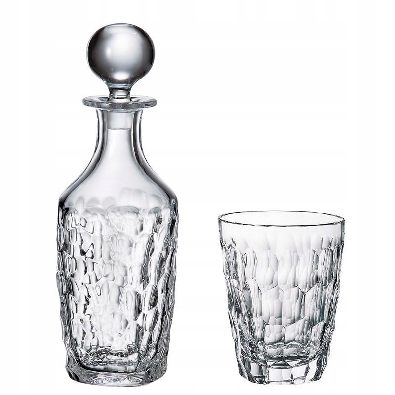 ZESTAW WHISKY KARAFKA SZKLANKI BOHEMIA MARBLE 1+6