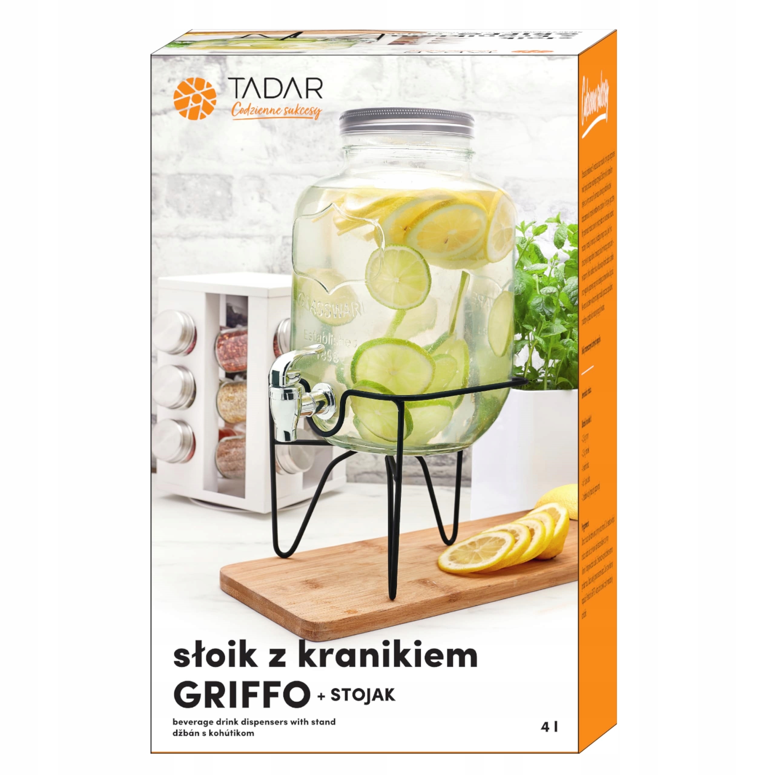 SŁOIK SZKLANY KRANIKIEM STOJAK TADAR LEMONIADĘ 4 L