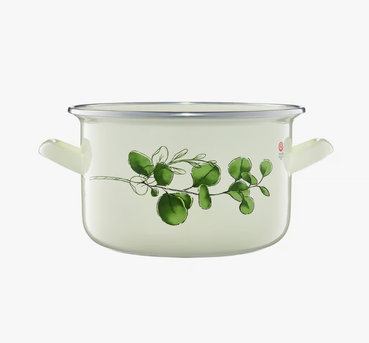 GARNEK EMALIOWANY Z POKRYWKĄ SZKLANĄ OLKUSZ EUKALIPTUS 3,8 L 20 CM