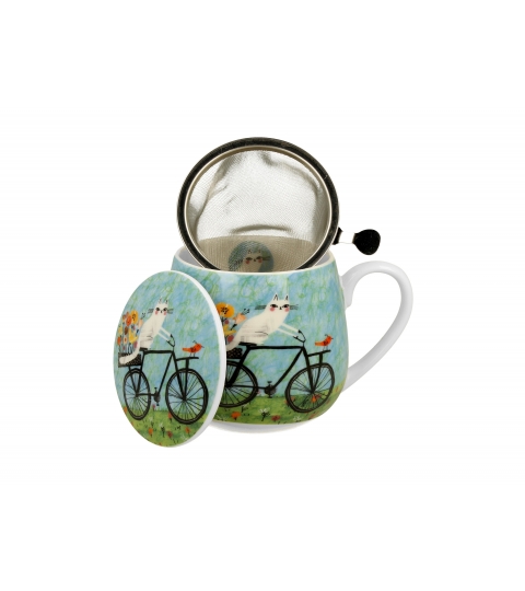 KUBEK Z ZAPARZACZEM I POKRYWKĄ KOTY DUO KOCI ŚWIAT ROWER 430 ML
