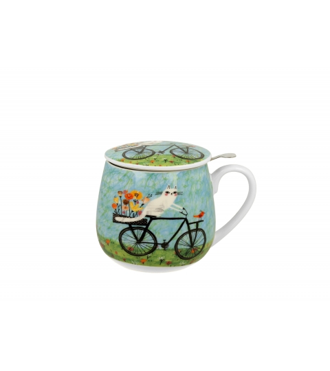 KUBEK Z ZAPARZACZEM I POKRYWKĄ KOTY DUO KOCI ŚWIAT ROWER 430 ML