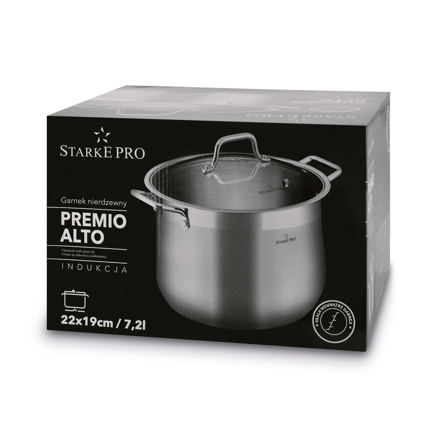 GARNEK + POKRYWKA STAL NIERDZEWNA DUŻY STARKE PREMIO ALTO 7,2 L 22 CM