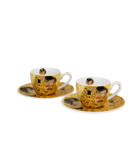 FILIŻANKI ZE SPODKIEM ESPRESSO DUO KLIMT POCAŁUNEK KISS ECRU 90 ML X 2 SZT