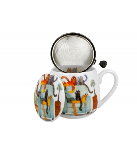 KUBEK Z ZAPARZACZEM I POKRYWKĄ DO ZIÓŁ DUO KOTY NA FOTELU 430 ML