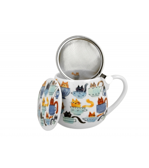 KUBEK Z ZAPARZACZEM I POKRYWKĄ DO ZIÓŁ DUO KOTY W FILIŻANKACH 430 ML