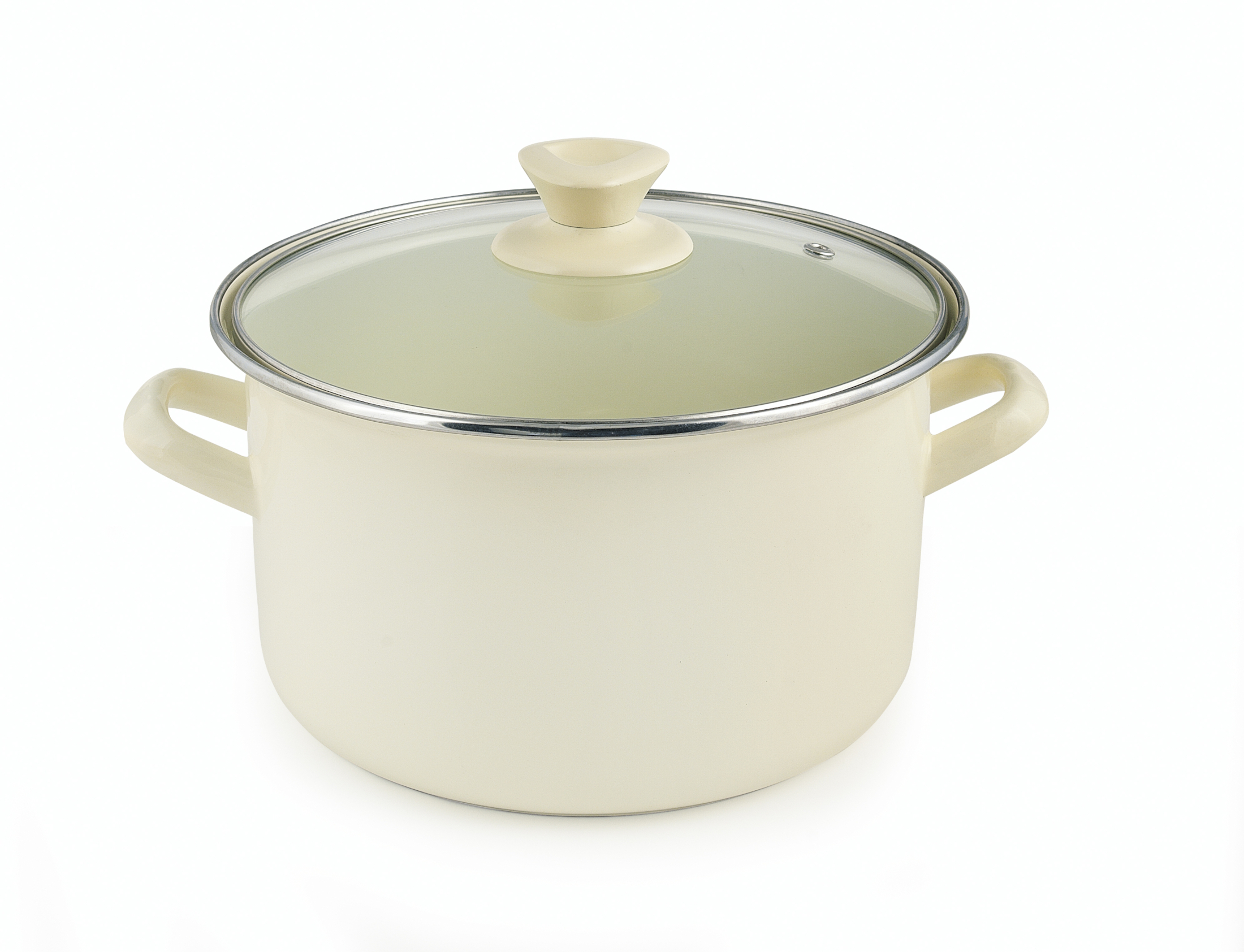 GARNEK EMALIOWANY ZE SZKLANĄ POKRYWKĄ NET-POL LUCA KREMOWY 16 CM 1,8 L