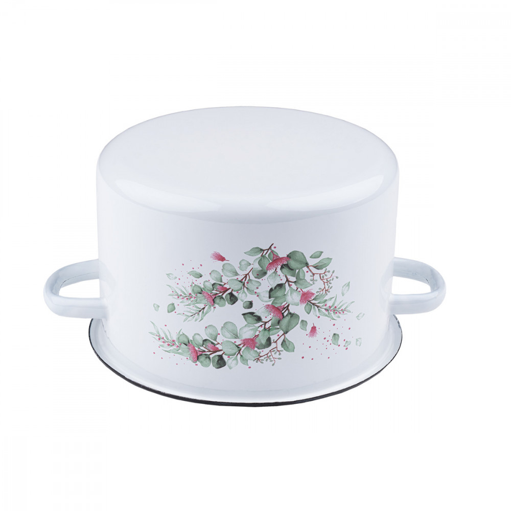 GARNEK EMALIOWANY BIAŁY EMALIA RYBNIK EUKALIPTUS 16 CM 2 L