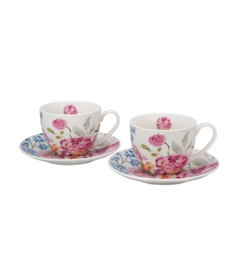 FILIŻANKI ZE SPODKIEM DUO KWIATY JUNE 250 ML X 2 SZT NA PREZENT