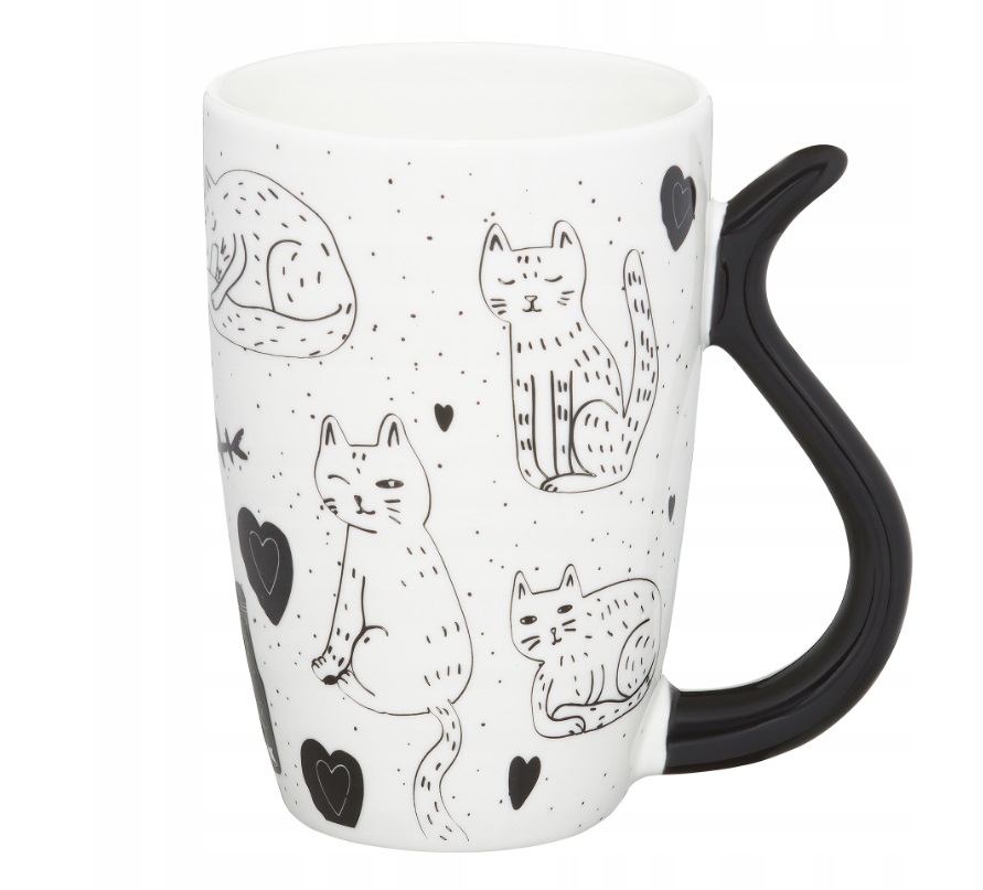 KUBEK PORCELANOWY BIAŁY CZARNY KOT AMBITION KOTY 380 ML
