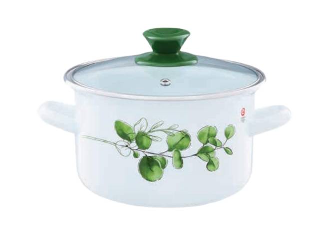 GARNEK EMALIOWANY Z POKRYWKĄ SZKLANĄ OLKUSZ EUKALIPTUS 3,8 L 20 CM