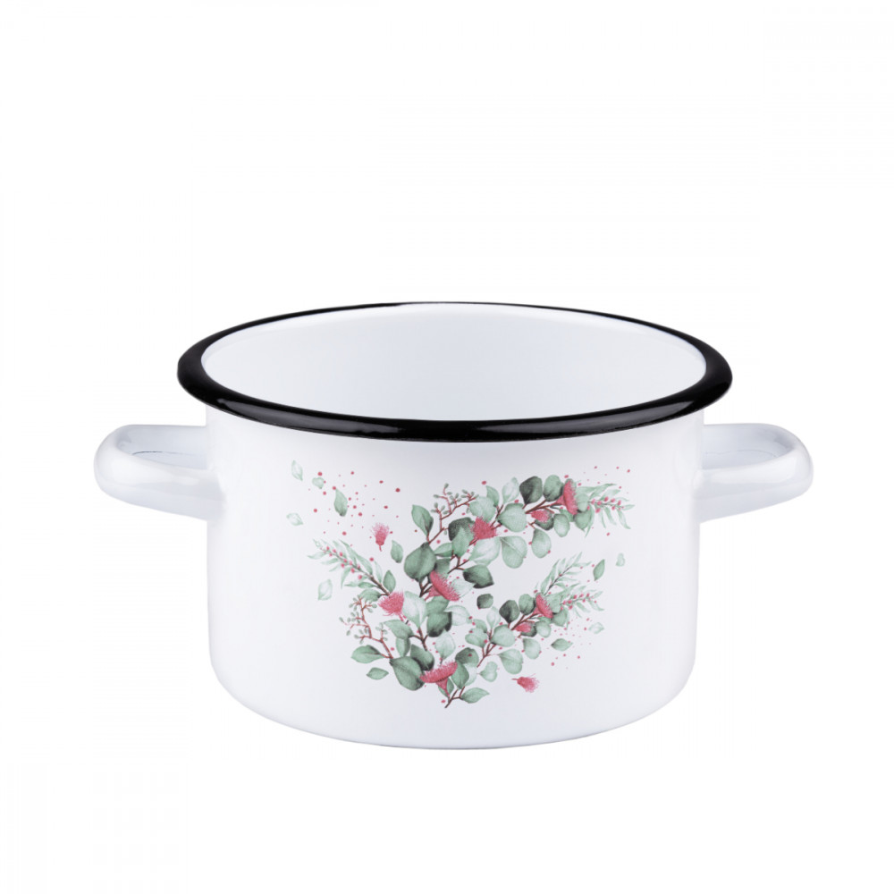 GARNEK EMALIOWANY BIAŁY EMALIA RYBNIK EUKALIPTUS 16 CM 2 L